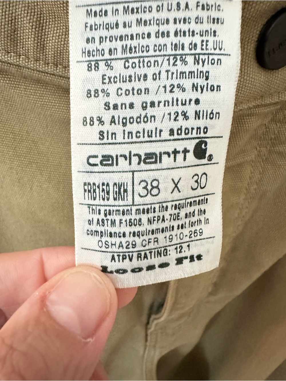 Carhartt Fire Resistant tan workwear utility straight leg pant 39X29 - Picture 4 of 14